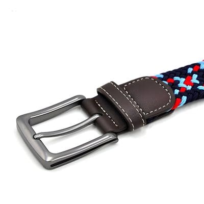 Stylish woven fabric belt with leather accents and a silver buckle, perfect for men and women, available at Monalisa Store for fashionable accessories.