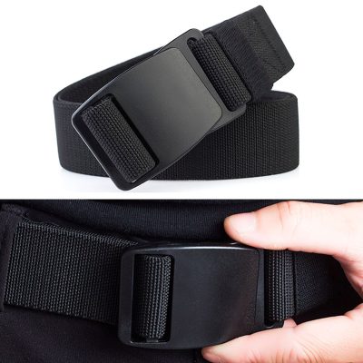 Belt with black buckle and adjustable strap for casual or sportwear, suitable for outdoor activities and everyday use.