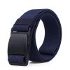 Durable navy blue fabric belt with black plastic buckle for men and women high-quality adjustable fashion accessory.