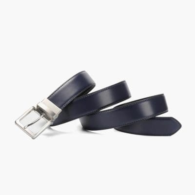Premium men's navy leather belt with silver buckle, stylish and durable accessory from Monalisa Store. Perfect for formal and casual wear, enhancing your wardrobe.