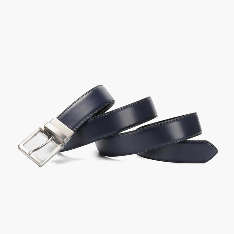 Premium men's navy leather belt with silver buckle, stylish and durable accessory from Monalisa Store. Perfect for formal and casual wear, enhancing your wardrobe.