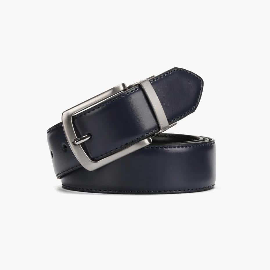 Genuine leather navy blue men's belt with silver buckle, stylish and durable, perfect for formal and casual wear. Available at Monalisa Medical Store for high-quality opt accessories.