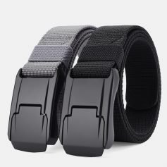 Durable nylon belts with black and grey color options, featuring sleek automatic buckle design, ideal for daily wear and fashion accessories, available at Monalisa Store for quality and style.