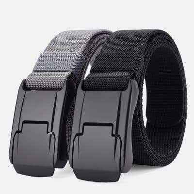 Durable nylon belts with black and grey color options, featuring sleek automatic buckle design, ideal for daily wear and fashion accessories, available at Monalisa Store for quality and style.