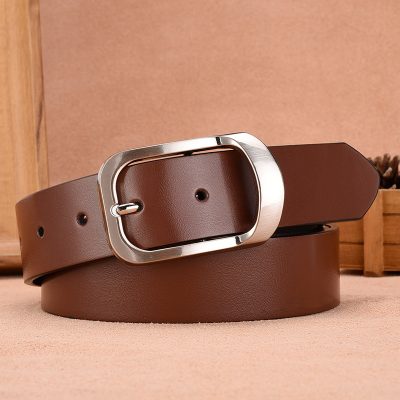 Leather belt with a silver buckle, perfect for men's fashion and accessories.