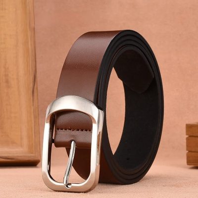 Leather belt with silver buckle for men, stylish accessory for fashion and formal wear at Monalisa Store.