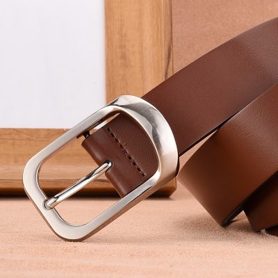 Brown leather belt with silver buckle for men and women - Monalisa Store.