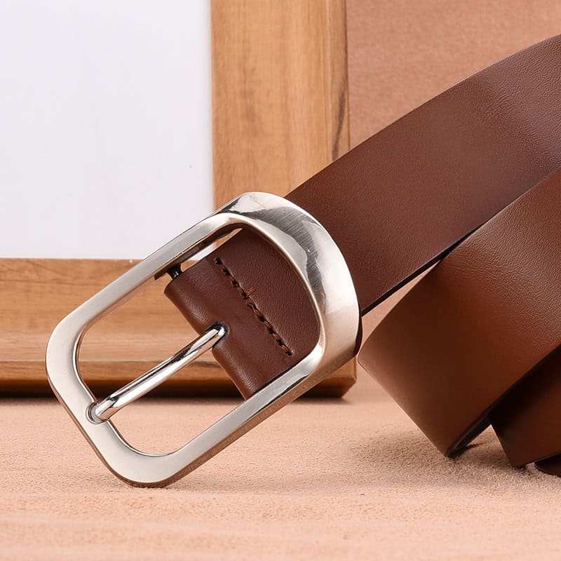 Brown leather belt with silver buckle for men and women - Monalisa Store.