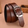 Leather men's belt with a silver buckle, stylish and adjustable accessory for formal and casual wear. High-quality genuine leather belt perfect for fashion and functionality.