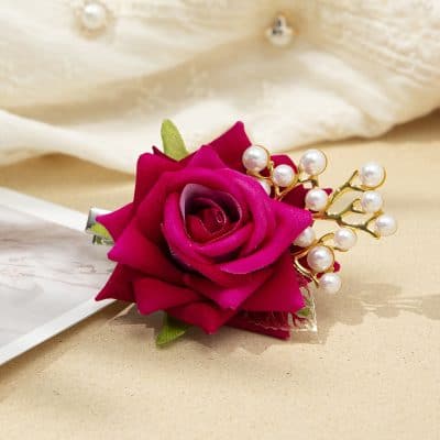 Pink artificial rose with pearl-accented hair clip, perfect for makeup and fashion accessories at Monalisa Store.