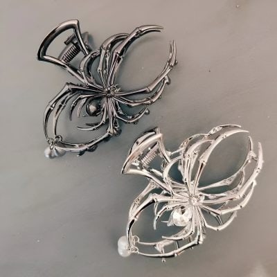 Gold and silver spider brooches with pearl accents, luxury jewelry for women, elegant fashion accessories, Monalisa Medical store, stylish and unique jewelry pieces.