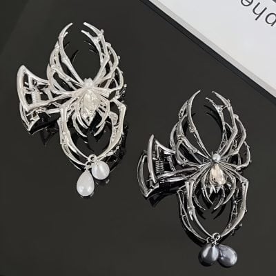 Intricate spider-shaped silver earrings with pearl drops, stylish jewelry for women, perfect for fashion accessories, handcrafted design, Monalisa Store collection.