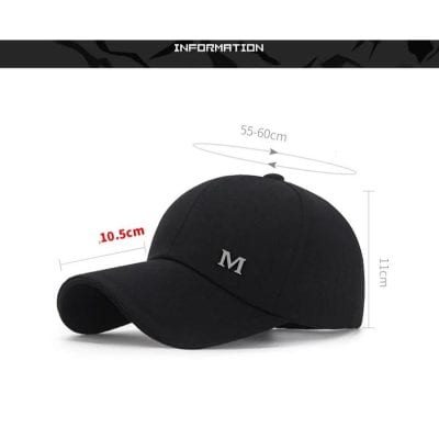 Soft black baseball cap with adjustable strap, embroidered letter