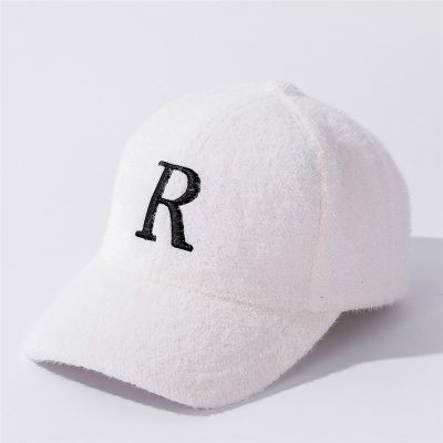 Soft white baseball cap with embroidered black letter