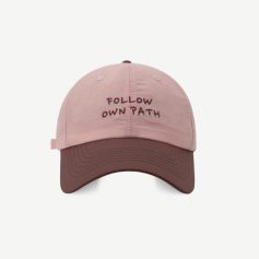 Follow own path embroidered baseball cap in pink and brown from Monalisa Medical Store.
