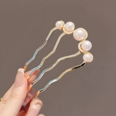 Elegant pearl embellished hairpins with gold-tone wavy design, perfect for stylish hair accessories and beauty enhancement in the Monalisa Store.