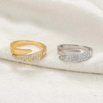 Gold and silver diamond-studded open band rings, elegant jewelry accessories, perfect for women, beauty, and luxury fashion.