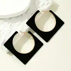 Gold hoop earrings with square black and white acrylic studs, stylish accessories for women, perfect for fashion and casual wear, available at Monalisa Store.