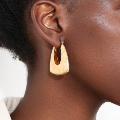 Shiny gold and tortoiseshell geometric earrings accessorizing a stylish look for women. Perfect jewelry for elegant occasions or casual wear, enhancing your fashion statement.