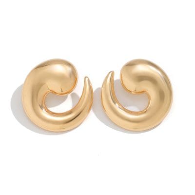 Glamorous gold spiral earrings with a smooth, shiny finish, perfect for fashionable accessories and stylish looks. Elegant jewelry designed for women who love luxury and modern design.