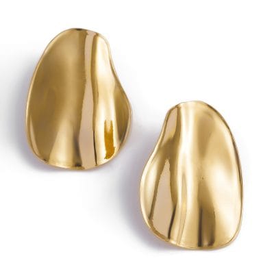 Shiny gold metallic teardrop-shaped accessories for eye care and fashion, on a white background, luxurious style, modern design, suitable for optometry or optical stores, high-quality materials, elegant display.