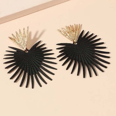 Fashionable black and gold statement earrings with sunburst design, perfect for accessorizing and enhancing your style. Stylish jewelry pieces from Monalisa Store.