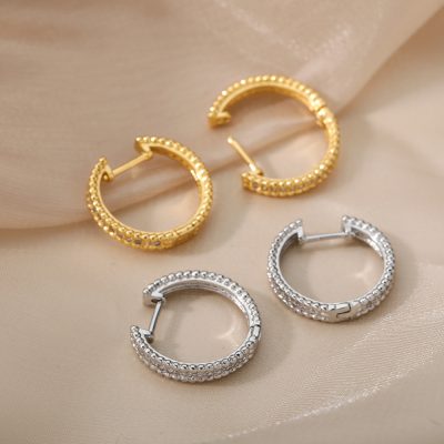 Elegant gold and silver hoop earrings with gemstone accents, perfect for stylish accessories at Monalisa Store. Discover quality jewelry for women and men.