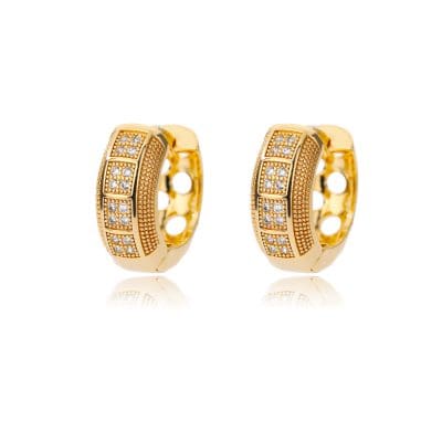 Gold diamond-studded hoop earrings, luxury jewelry from Monalisa Store, perfect for elegant occasions and stylish fashion accessories.