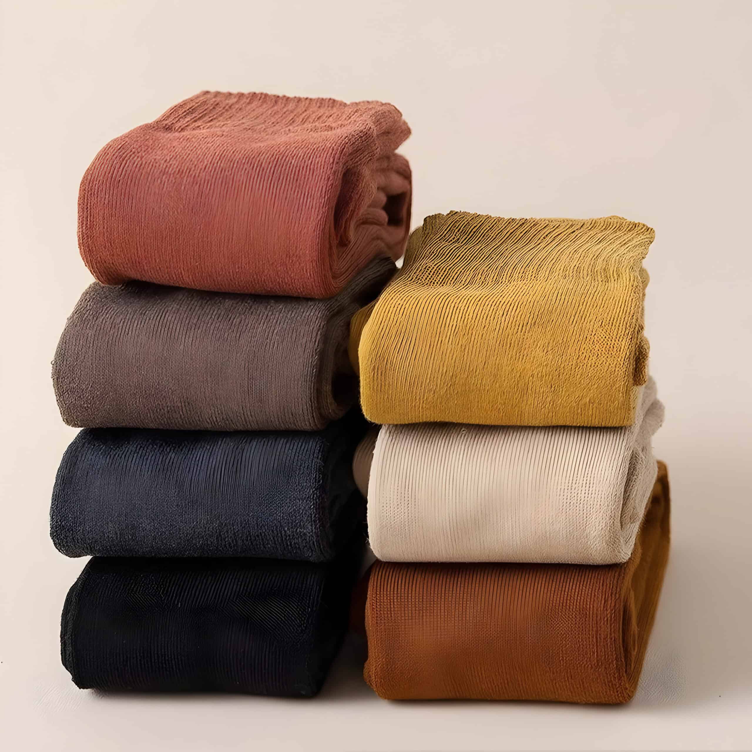 Colorful medical compression stockings stacked neatly for leg circulation support at Monalisa Store.