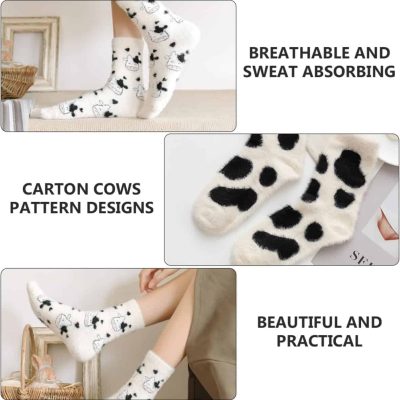 Cute cow-patterned socks with breathable, sweat-absorbing fabric designed for comfort and style at Monalisa Store.