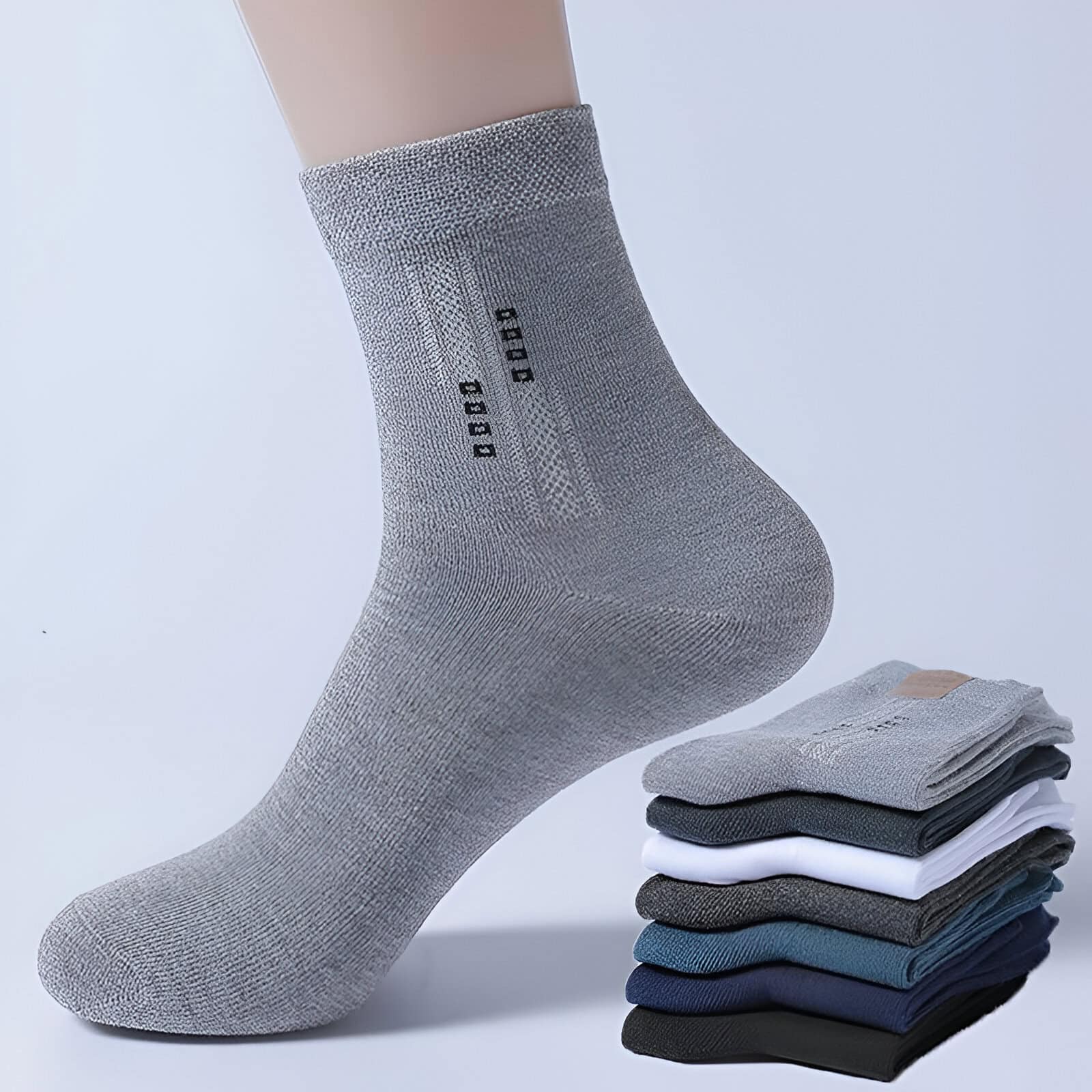 Comfortable gray compression socks with size and logo details, ideal for medical or athletic use, available in multiple colors at Monalisa Medical Store.