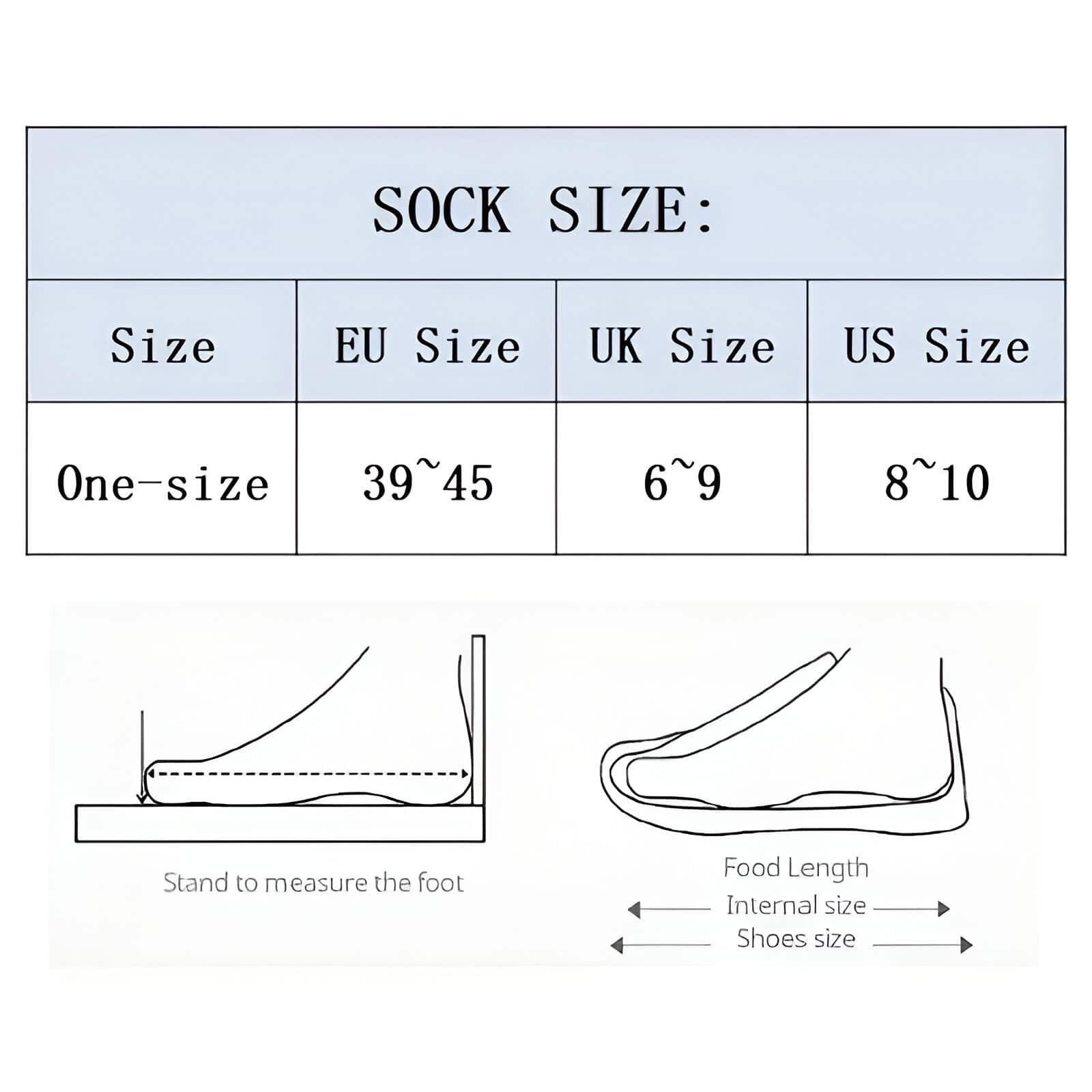 Comfortable socks size guide chart for accurate fitting, ideal for foot health and medical support, from Monalisa Medical Store.