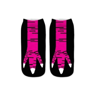 Pink and black creative socks with a skeleton hand design, perfect for trendy fashion and accessories. Unique opt-themed socks ideal for style and Halloween costumes.