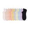 Cream, pink, yellow, gray, blue, lavender, and black low-cut ankle socks in various pastel shades, designed for comfort and style. Perfect for everyday casual wear, available at Monalisa Store.