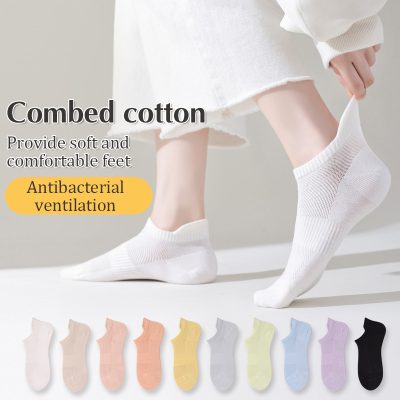 Combed cotton ankle socks for comfortable, breathable footwear with antibacterial ventilation, perfect for everyday wear and foot health.