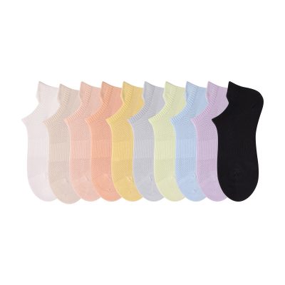 White, pink, yellow, gray, blue, purple, black low-cut ankle socks in pastel and neutral colors, perfect for daily wear and sports, available at Monalisa Store for comfortable and stylish foot coverage.
