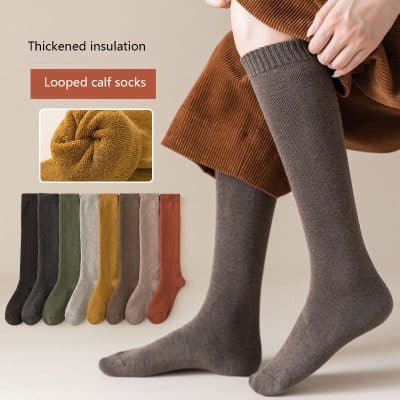 Comfortable looped calf socks in various colors for cozy winter wear, available at Monalisa Store.