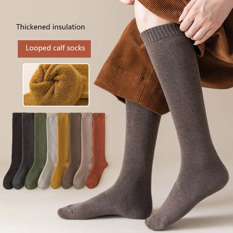 Comfortable looped calf socks in various colors for cozy winter wear, available at Monalisa Store.