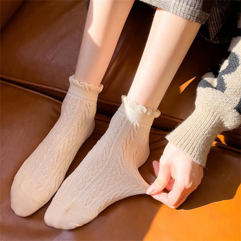 Soft beige knitted ankle socks for women, cozy and stylish comfort wear from Monalisa Store.