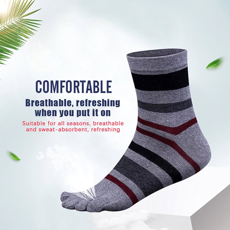 Light grey sock with navy, black, and red stripes, breathable and comfortable for all seasons, moisture-wicking, ideal for everyday wear at Monalisa Medical Store, en_US.