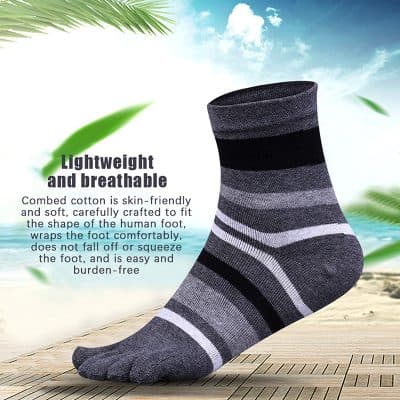 Combed cotton ankle sock with black and gray stripes, lightweight and breathable for comfort and foot support, ideal for casual wear and sports activities at Monalisa Store.