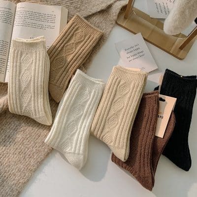 Cotton cozy knee-high socks for women in neutral tones.