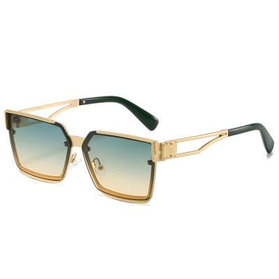 Golden square sunglasses with gradient lenses and black temple tips, stylish eyewear for fashion-forward individuals.