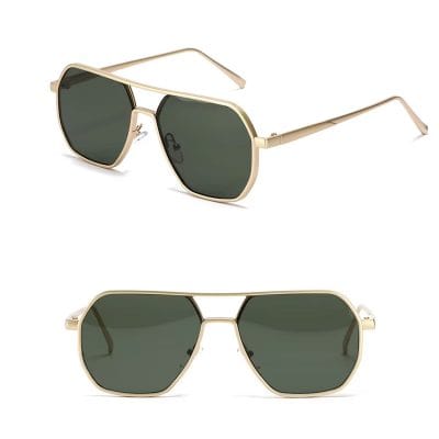 Gold frame sunglasses with green tinted lenses, stylish and UV protection, perfect for summer fashion and outdoor activities, Monalisa Store optics collection.