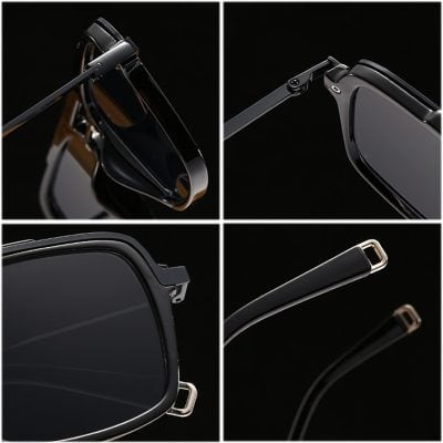 Black luxury sunglasses featuring premium frames and dark polarized lenses for stylish eye protection. Elegant design perfect for fashion-forward individuals.