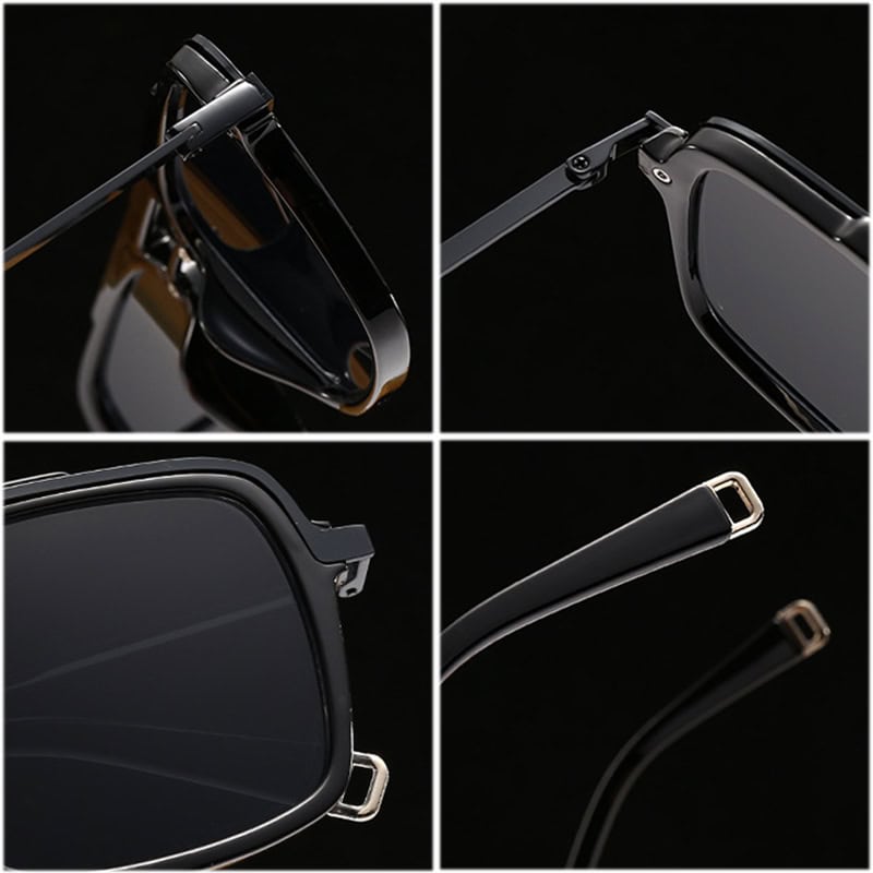 Black luxury sunglasses featuring premium frames and dark polarized lenses for stylish eye protection. Elegant design perfect for fashion-forward individuals.