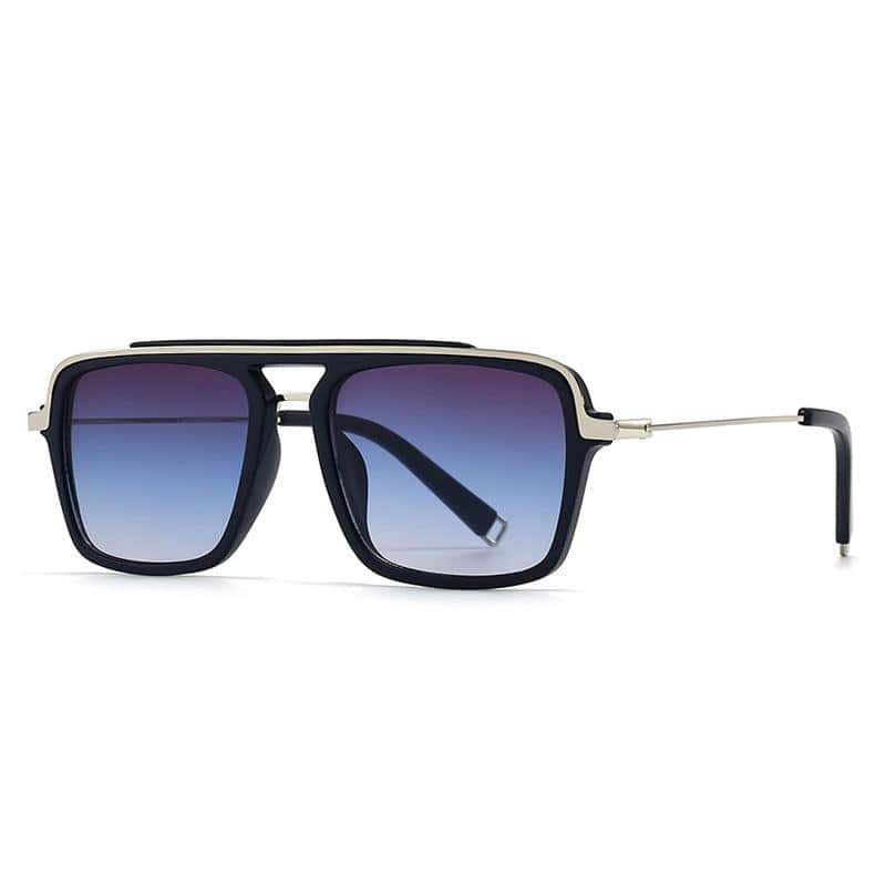 Stylish designer sunglasses with gradient blue lenses, metal frame, and sleek black accents for premium eye protection and fashion.