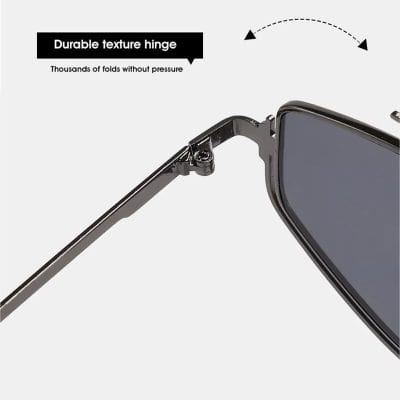 Durable texture hinge on stylish sunglasses with flexible arms for comfortable fit and secure wear, ideal for outdoor activities.
