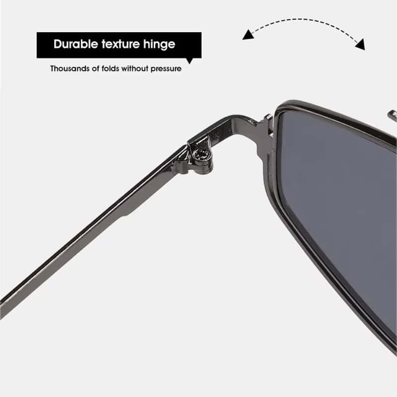 Durable texture hinge on stylish sunglasses with flexible arms for comfortable fit and secure wear, ideal for outdoor activities.