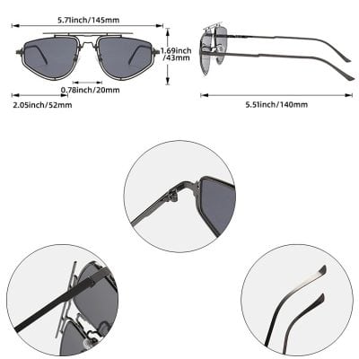 Stylish black sunglasses with sleek metal frame and polarized lenses for UV protection, featuring adjustable nose pads and slender temple arms for comfortable fit.